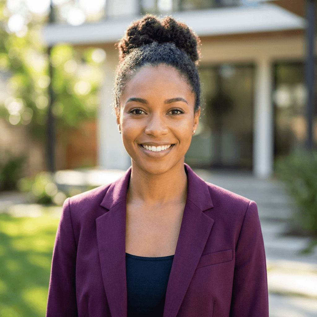 Aisha Bennett in a black blazer in a modern office