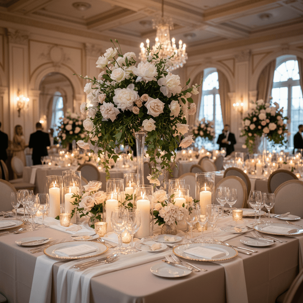 Wedding tablescape with florals and candles