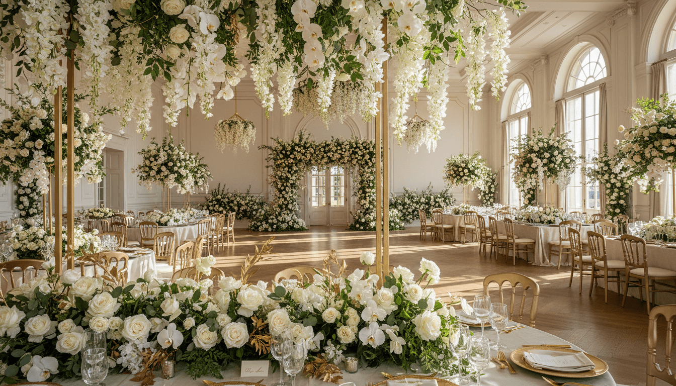 Wall installation with florals and decor for a private celebration