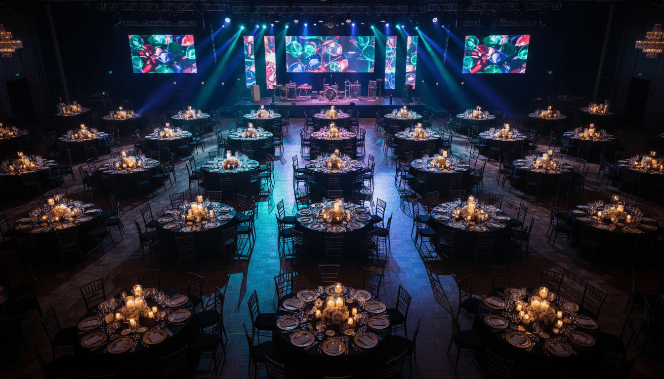 Elegant banquet hall styled for a corporate gala